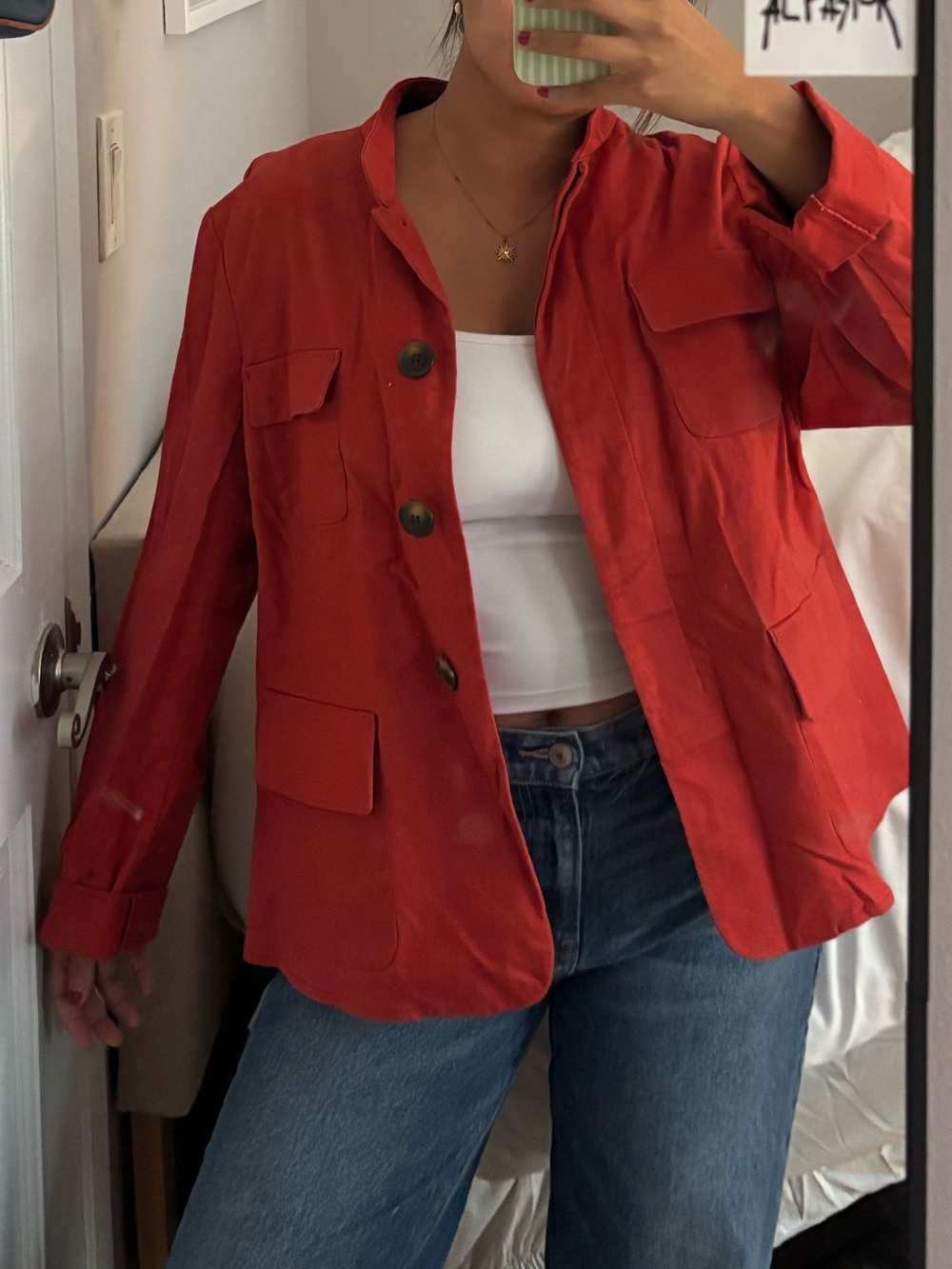 Ann Taylor Brick-Red Utility Button Front Jacket
